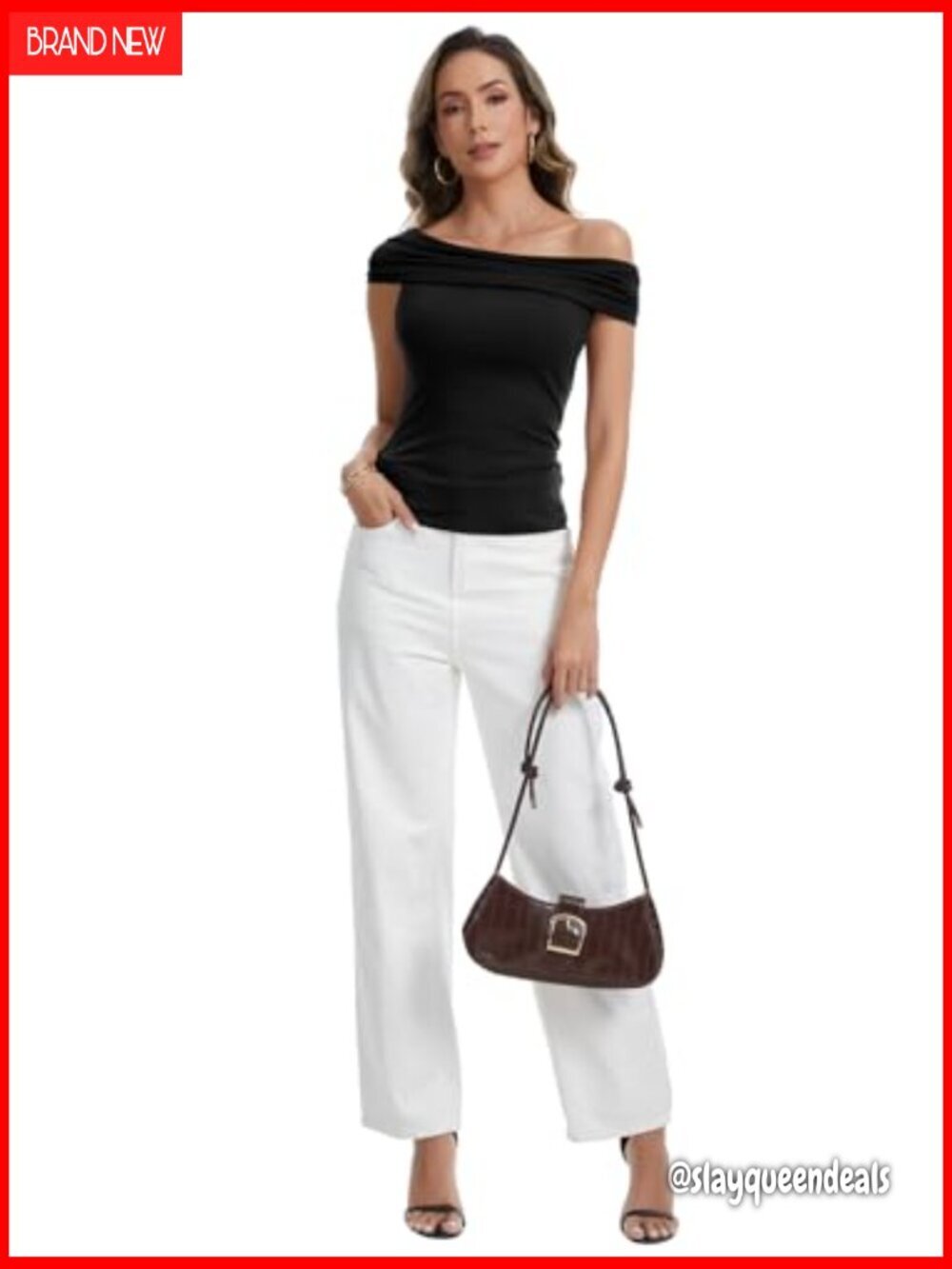 Built-in Bra Off Shoulder Boat Neck Tee Summer Casual Top - Picture 5 of 7
